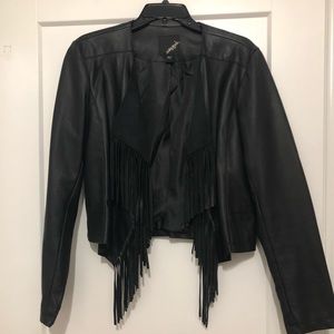 Collection B Faux Leather Black Jacket w/ Fringe L